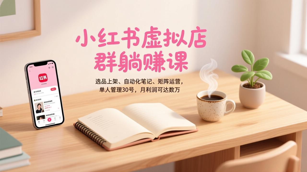 小红书虚拟店群躺赚课，选品上架、自动化笔记、矩阵运营，单人管理30号，月利润可达数万-黑马项目网