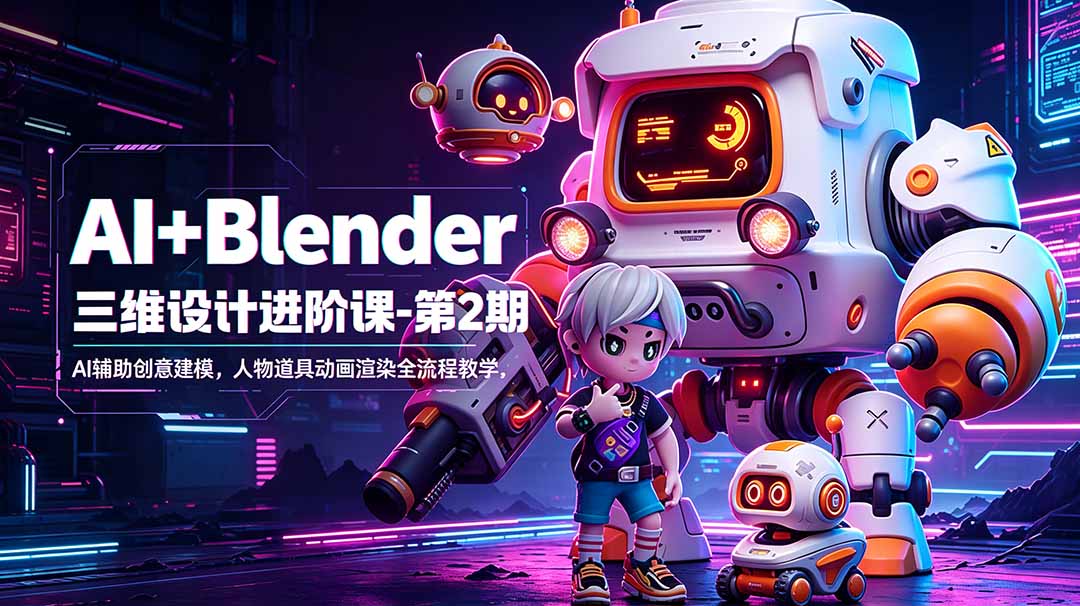 AI+Blender三维设计进阶课-第2期：AI辅助创意建模，人物道具动画渲染全流程教学-黑马项目网