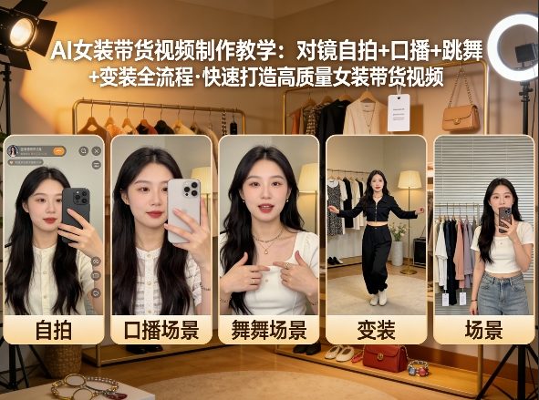 AI女装带货视频制作教学，对镜自拍、口播、跳舞、变装全流程，快速打造高质量女装带货视频-黑马项目网