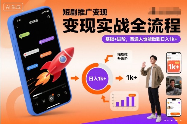 短剧推广变现实战全流程，基础+进阶，普通人也能做到日入1k+-黑马项目网