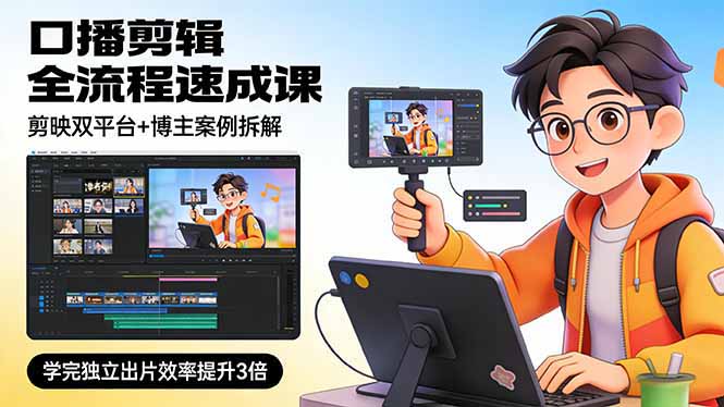 口播剪辑全流程速成课，剪映双平台+博主案例拆解，学完独立出片效率提升3倍-黑马项目网