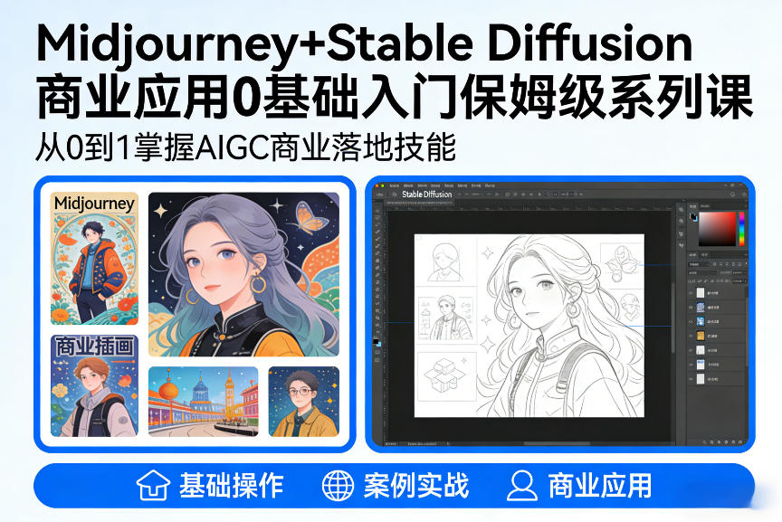 AIGC商业应用Midjourney+Stable Diffusion教程，0基础入门保姆级系列课-黑马项目网