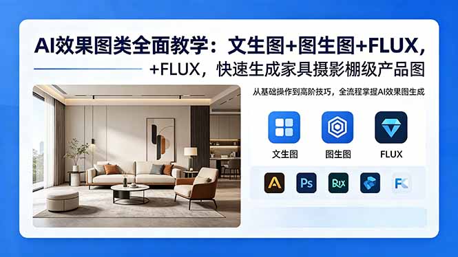 AI效果图类全面教学：文生图+图生图+FLUX，快速生成家具摄影棚级产品图-黑马项目网