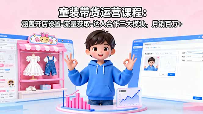 童装带货运营课程：涵盖开店设置-流量获取-达人合作三大模块，月销百万+-黑马项目网
