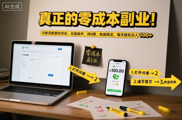 真正的零成本副业!问卷调查暴利项目,无脑操作,纯0撸,收益稳定,每天轻松日入100+【揭秘】-黑马项目网