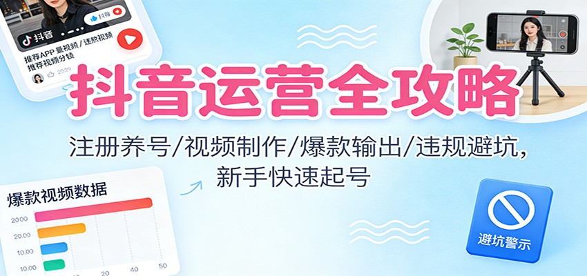 抖音运营全攻略：注册养号/视频制作/爆款输出/违规避坑，新手快速起号-黑马项目网