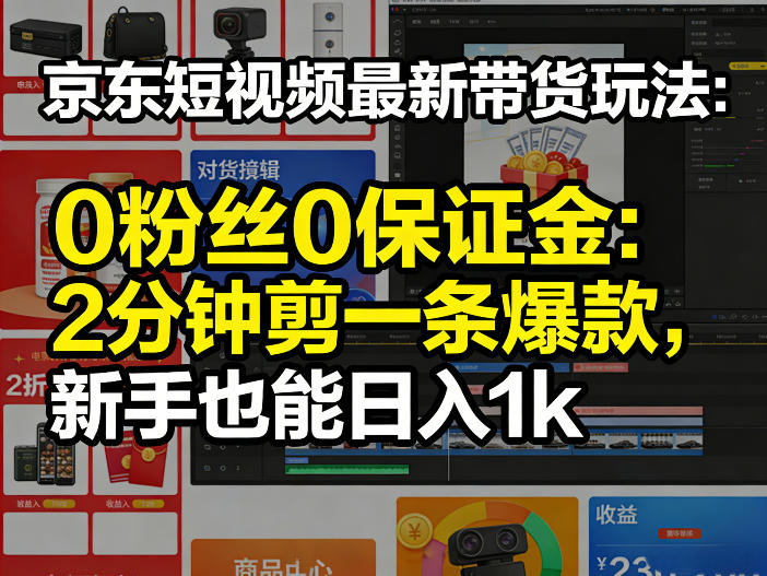 京东短视频最新带货玩法,0粉丝0保证金,2分钟剪一条爆款,新手也能日入1k+【揭秘】-黑马项目网