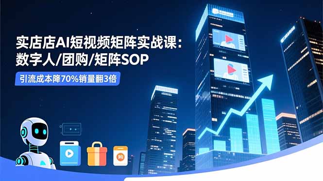 实体店AI短视频矩阵实战课：数字人/团购/矩阵SOP，引流成本降70%销量翻3倍-黑马项目网