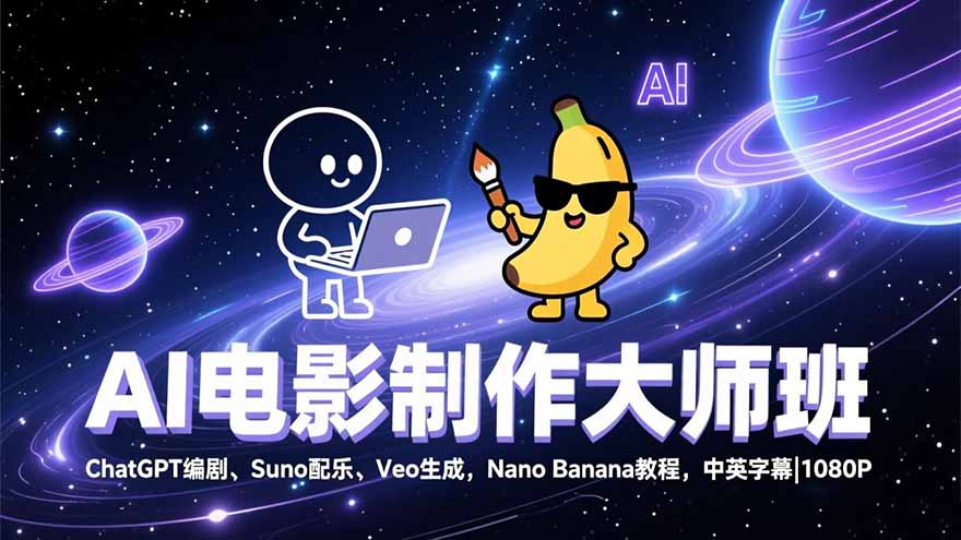 AI电影制作大师班：ChatGPT编剧、Suno配乐、Veo生成，Nano Banana教程，中英字幕|1080P-黑马项目网