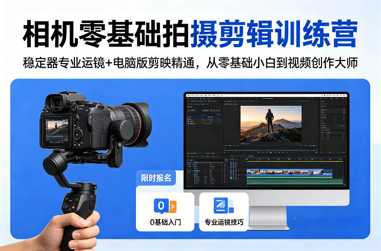 相机零基础拍摄剪辑训练营：稳定器专业运镜+电脑版剪映精通，从零基础小白到视频创作大师-黑马项目网