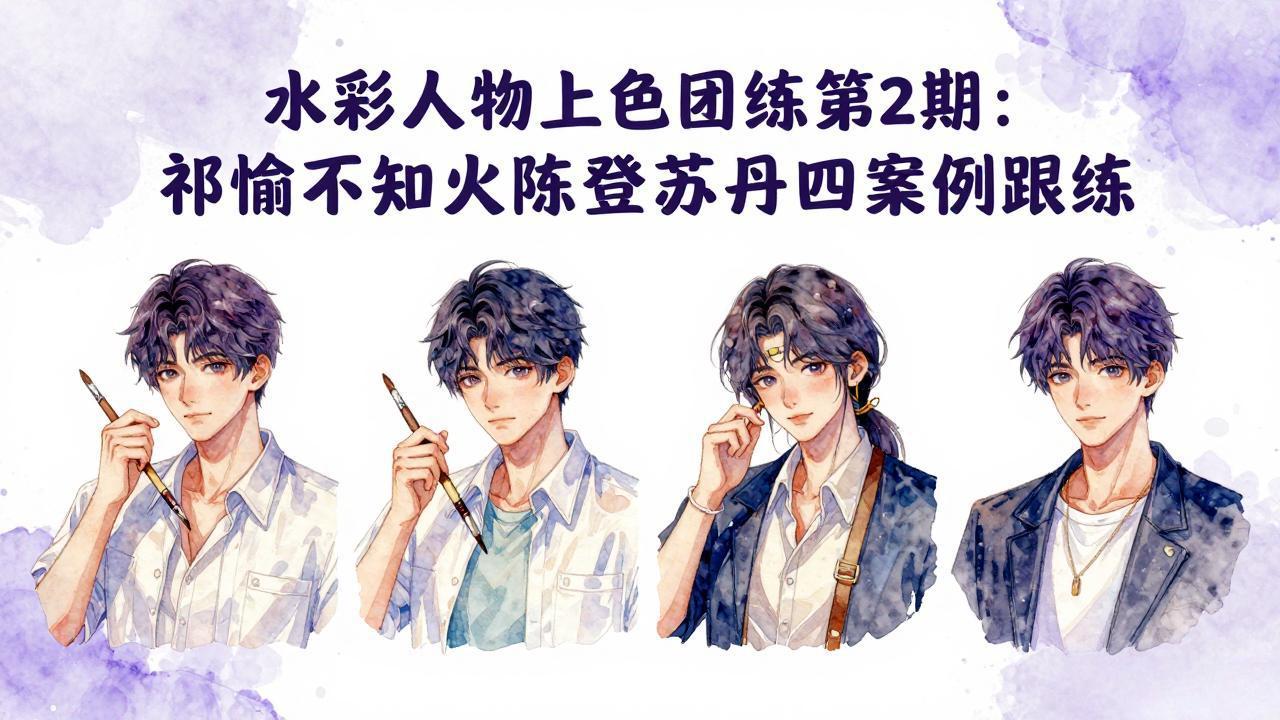 水彩人物上色团练第2期：祁煜不知火陈登苏丹四案例跟练，手把手提升绘画能力-黑马项目网