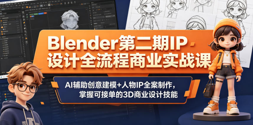 Blender第二期IP设计全流程商业实战课，AI辅助创意建模+人物IP全案制作，掌握可接单的3D商业设计技能-黑马项目网