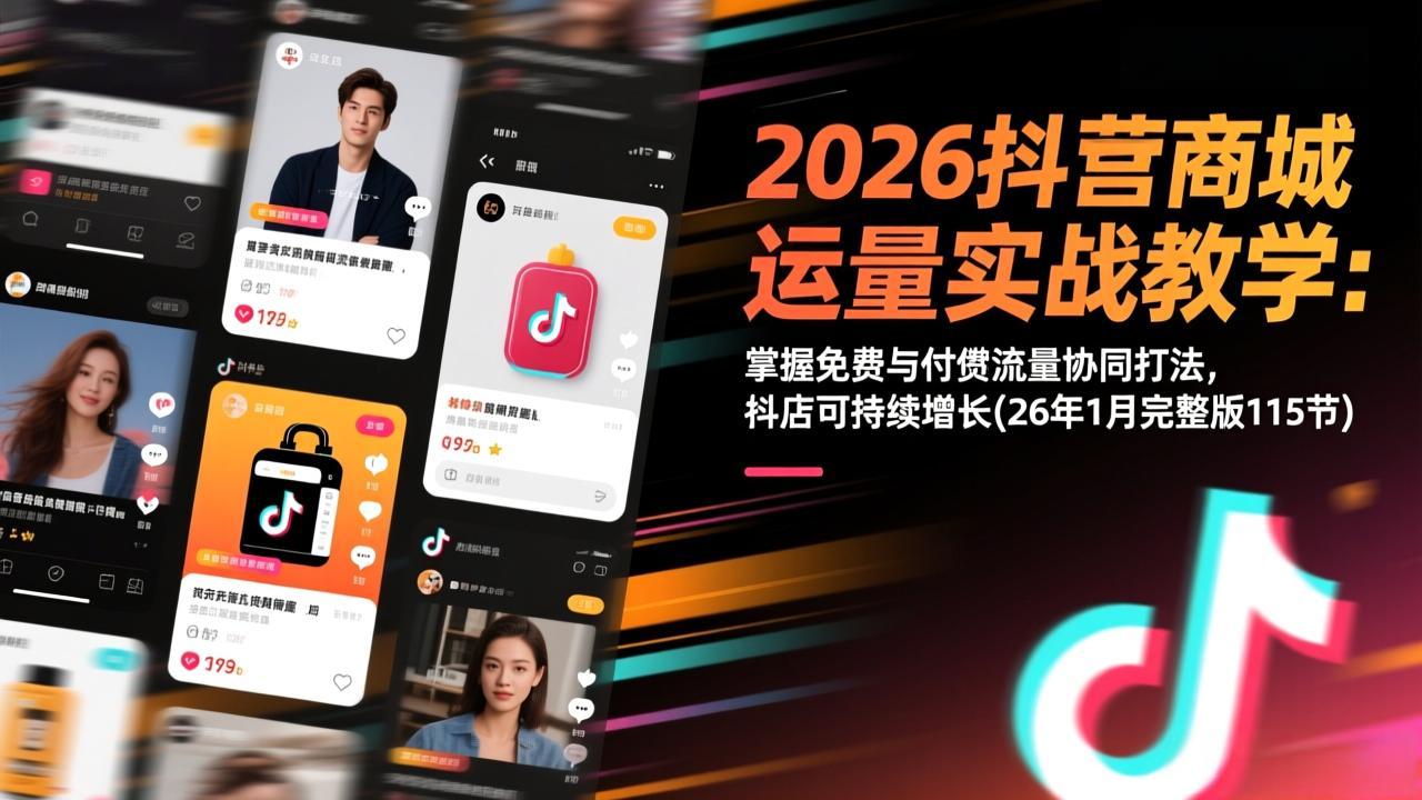 2026抖音商城运营实战教学：掌握免费与付费流量协同打法，抖店可持续增长(26年1月完整版115节-黑马项目网