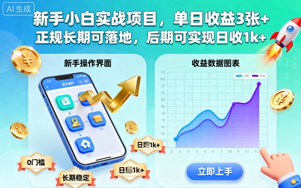 新手小白实战项目，单日收益3张+，正规长期可落地，后期可实现日收1k+【揭秘】-黑马项目网