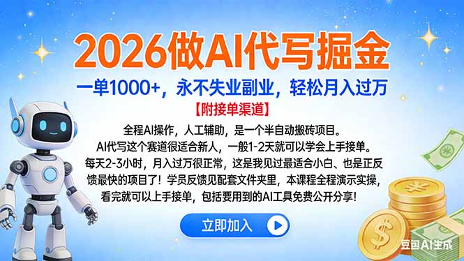 2026做AI代写掘金，一单1000+，永不失业副业，轻松月入过万-黑马项目网