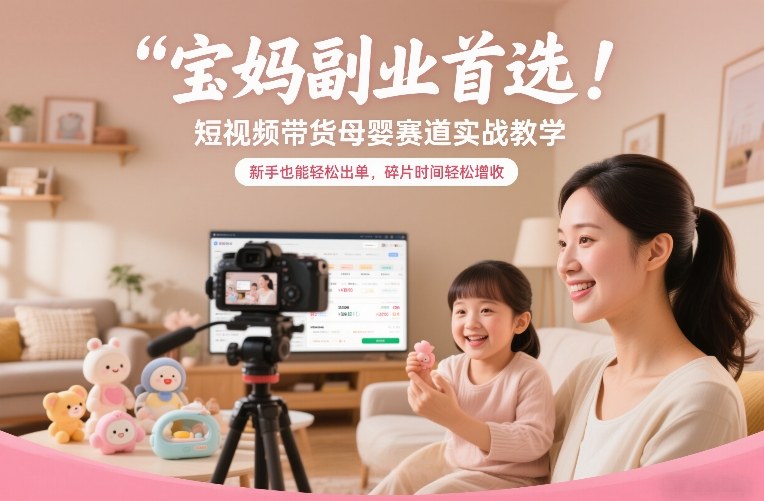 宝妈副业首选！短视频带货母婴赛道实战教学，新手也能轻松出单，碎片时间轻松增收-黑马项目网
