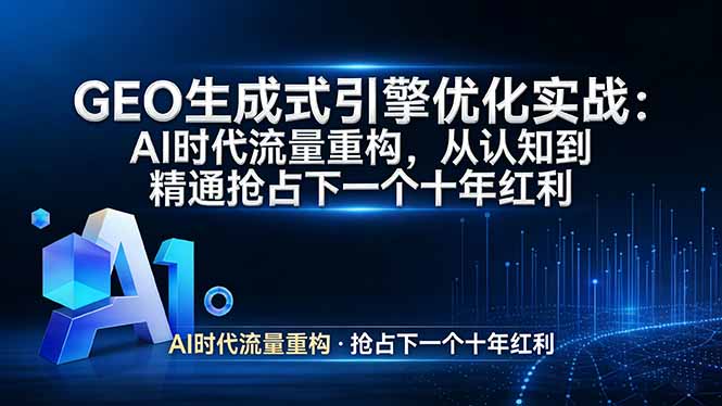 GEO 生成式引擎优化实战：AI时代流量重构，从认知到精通抢占下一个十年红利-黑马项目网