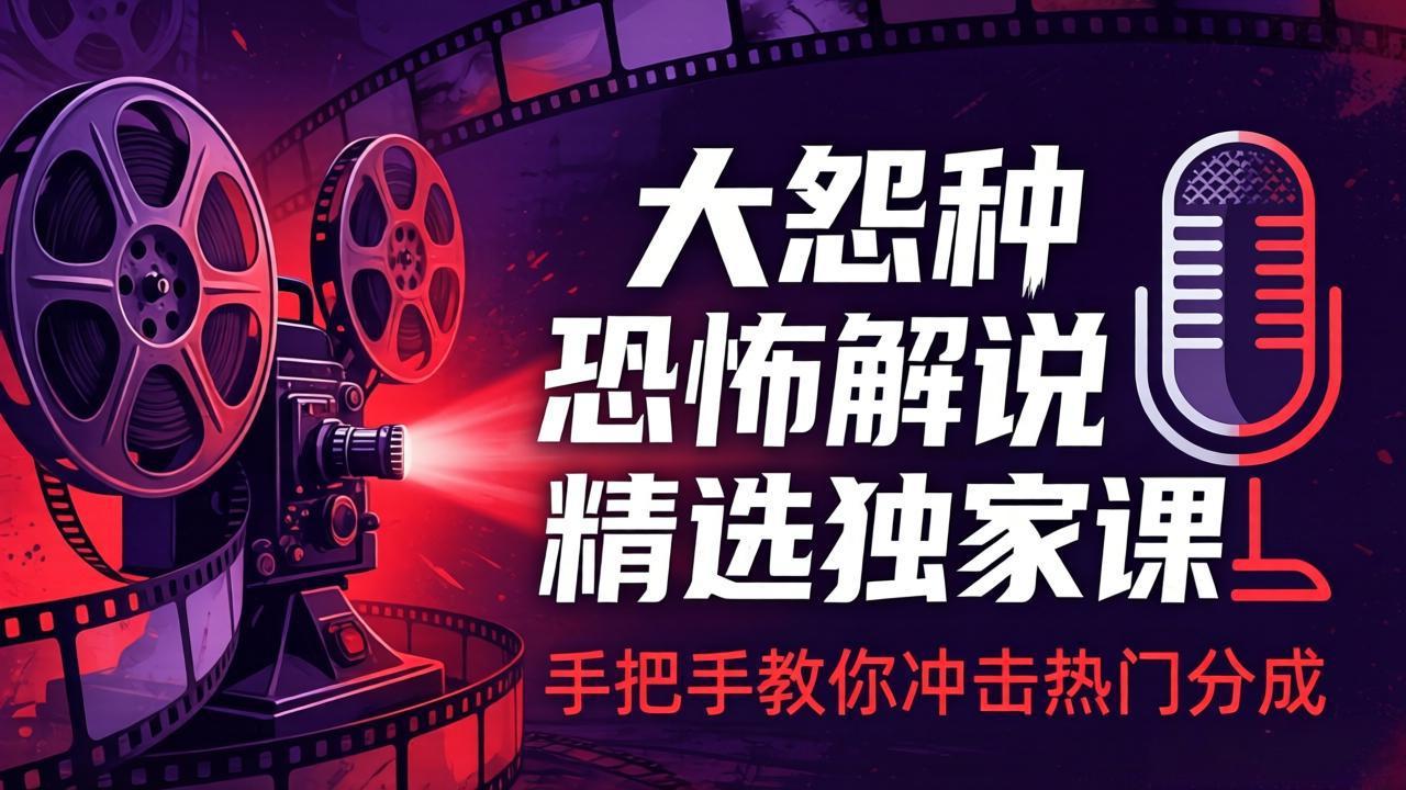 大怨种恐怖解说精选独家课：电影下载+文案配音+片头封面，手把手教你冲击热门分成-黑马项目网