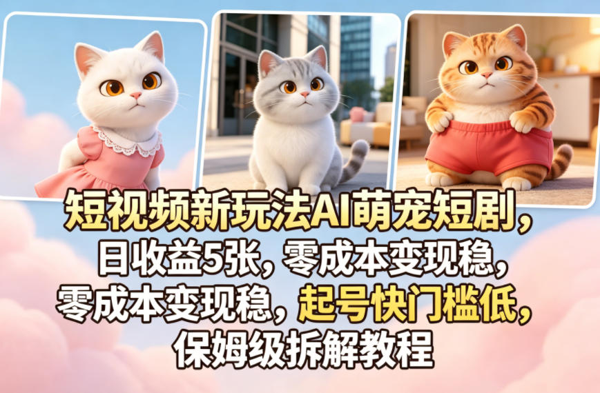 短视频新玩法AI萌宠短剧，日收益5张，零成本变现稳，起号快门槛低，保姆级拆解教程-黑马项目网
