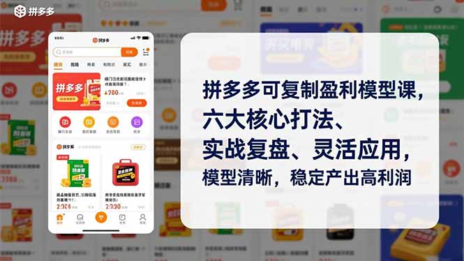 拼多多可复制盈利模型课，六大核心打法、实战复盘、灵活应用，模型清晰，稳定产出高利润-黑马项目网