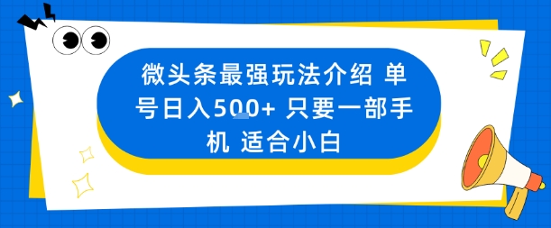 微头条最强玩法介绍一个号日入5张+只要一部手机适合小白-黑马项目网