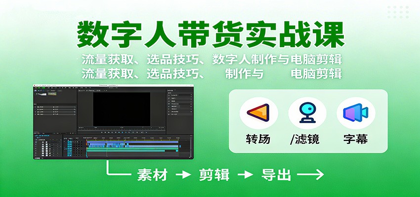 数字人变现实战课：流量获取、选品技巧、数字人制作与电脑剪辑-黑马项目网