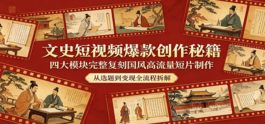 文史短视频爆款创作秘籍：四大模块完整复刻国风高流量短片制作-黑马项目网