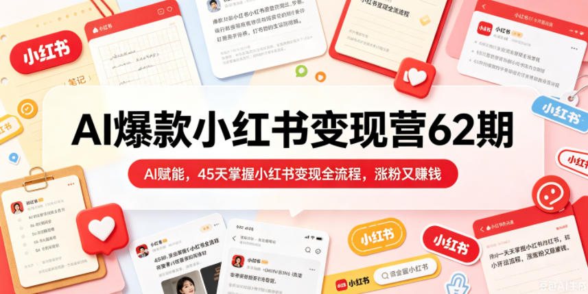 AI爆款小红书变现营62期2026年5月，AI赋能，45天掌握小红书变现全流程，涨粉又賺钱-黑马项目网