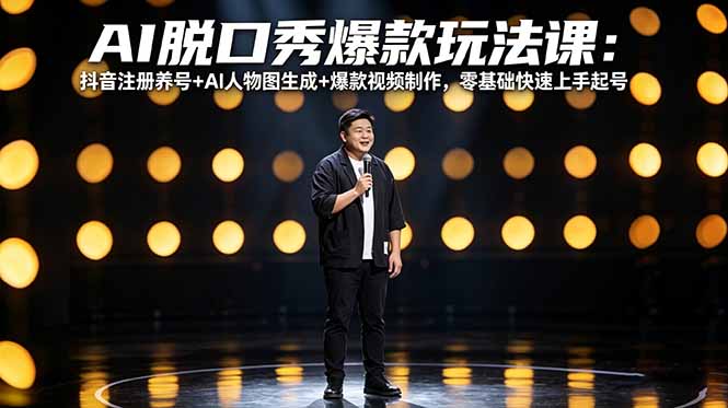 AI脱口秀爆款玩法课：抖音注册养号+AI人物图生成+爆款视频制作，零基础快速上手起号-黑马项目网