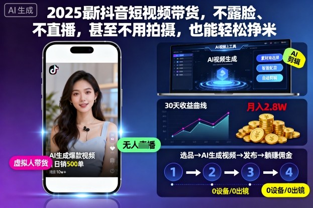 2025最新抖音短视频带货，不露脸、不直播，甚至不用拍摄，也能轻松挣米-黑马项目网