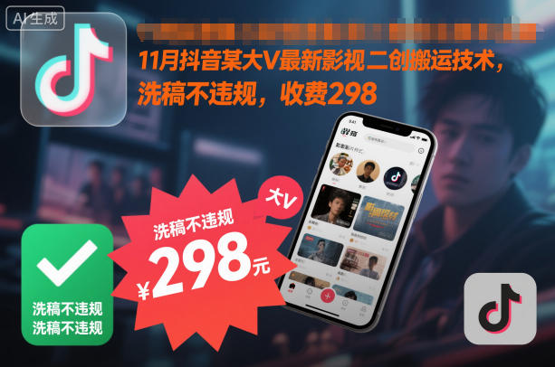 11月抖音某大V最新影视二创搬运技术，洗稿不违规，收费298-黑马项目网