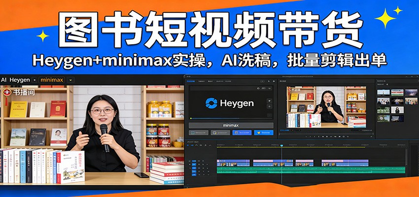 图书短视频带货：Heygen+minimax实操，AI洗稿 ，批量剪辑出单-黑马项目网