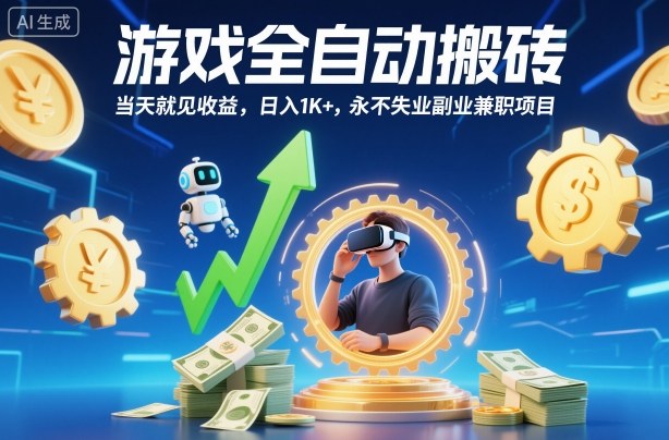 游戏全自动搬砖，当天就见收益，日入1K+，永不失业副业兼职项目【揭秘】-黑马项目网
