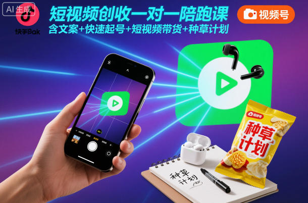 短视频创收一对一陪跑课，含文案+快速起号+短视频带货+种草计划-黑马项目网