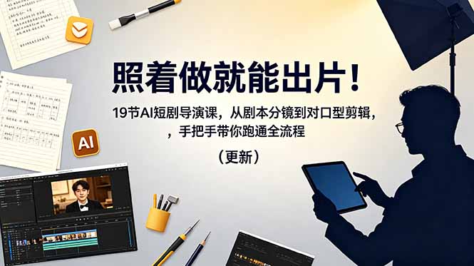 照着做就能出片！19节AI短剧导演课，从剧本分镜到对口型剪辑，手把手带你跑通全流程(更新-黑马项目网