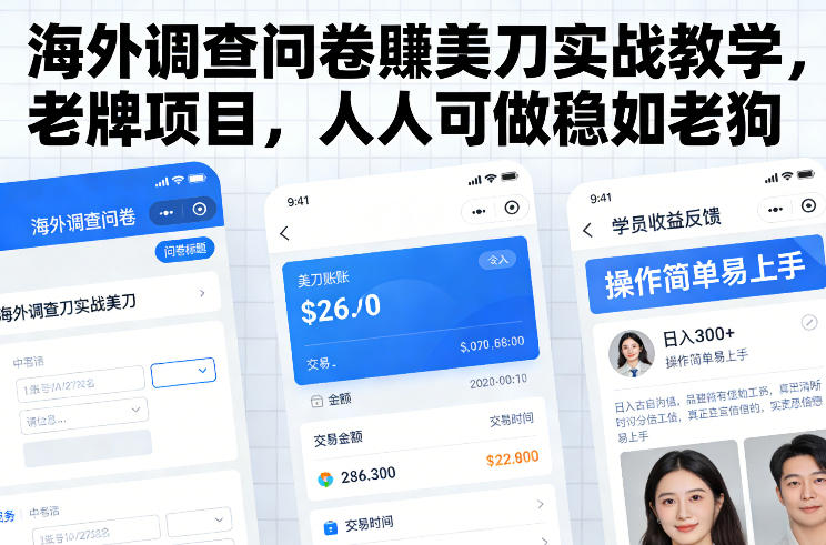 海外调查问卷賺美刀实战教学，老牌项目，人人可做稳如老狗-黑马项目网