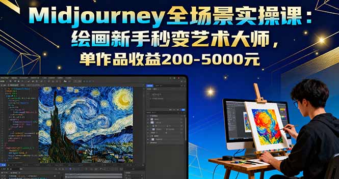 Midjourney全场景实操课：绘画新手秒变艺术大师，单作品收益200-5000元-黑马项目网