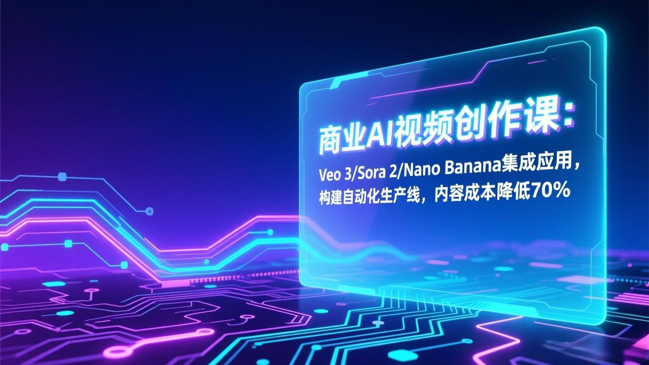 商业AI视频创作课：Veo 3/Sora 2/Nano Banana集成应用，构建自动化生产线，内容成本降低70%-黑马项目网