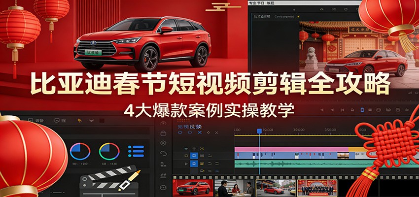 比亚迪春节短视频剪辑全攻略，4大爆款案例实操教学-黑马项目网