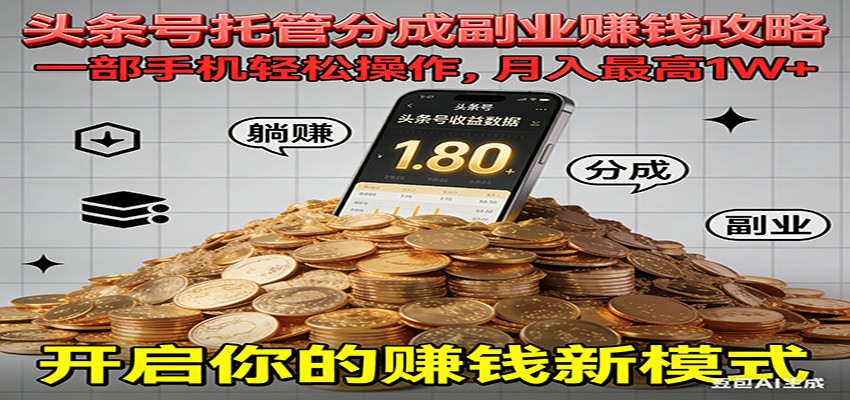 全程托管今日头条，一部手机就可以开干，最高躺赚1W+-黑马项目网