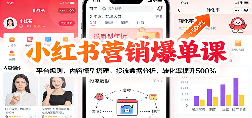 小红书营销爆单课：平台规则、内容模型搭建、投流数据分析，转化率提升500%-黑马项目网