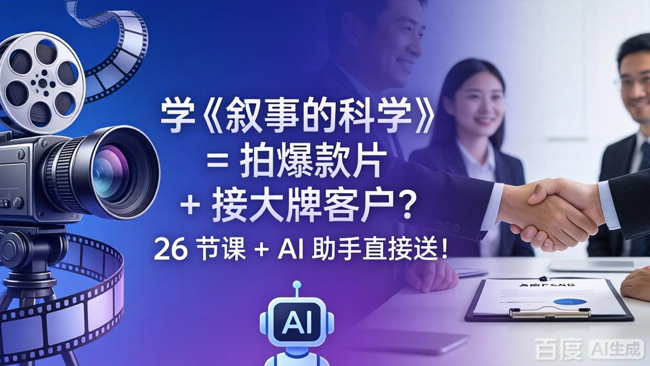 学《叙事的科学》= 拍爆款片 + 接大牌客户？26 节课 + AI 助手直接送！-黑马项目网