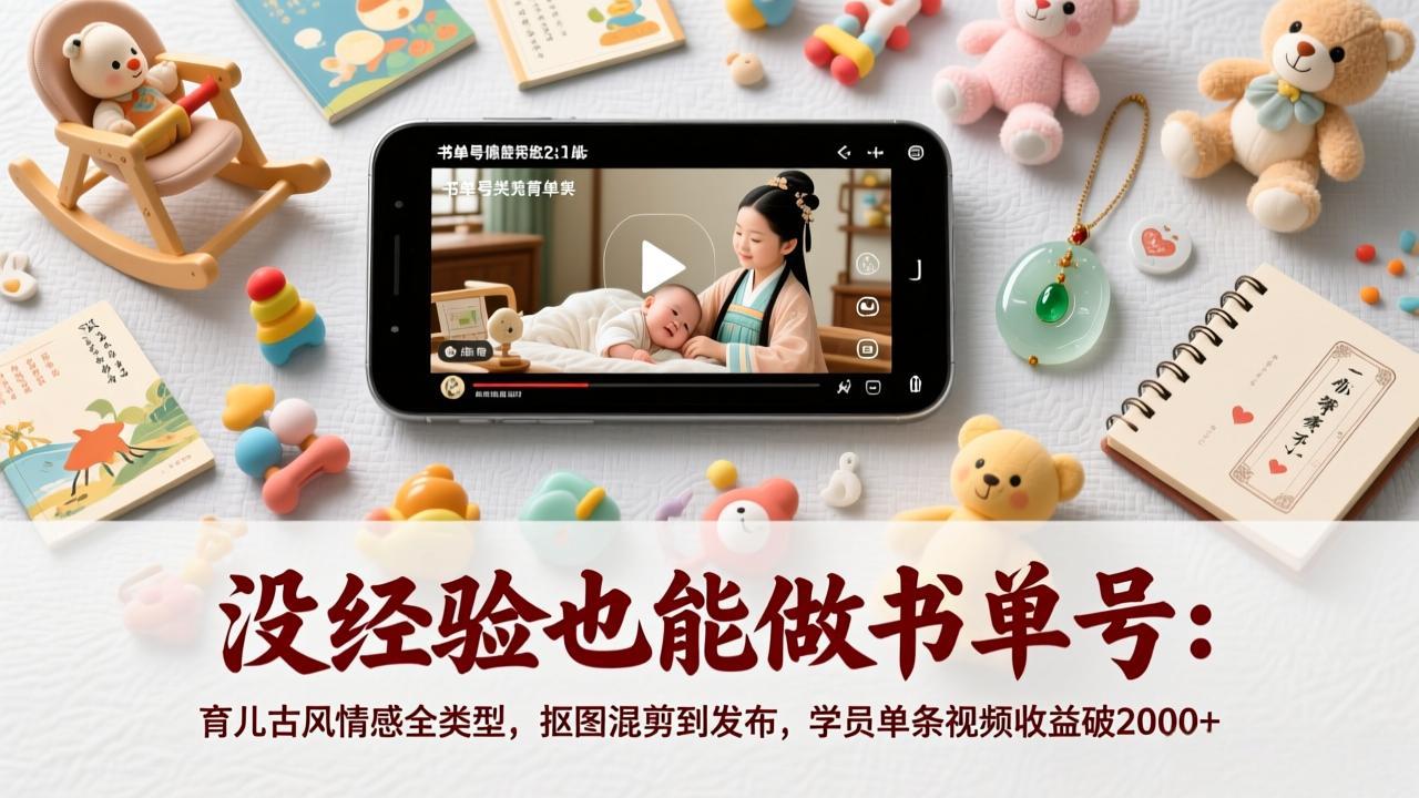 没经验也能做书单号：育儿古风情感全类型，抠图混剪到发布，学员单条视频收益破2000+-黑马项目网