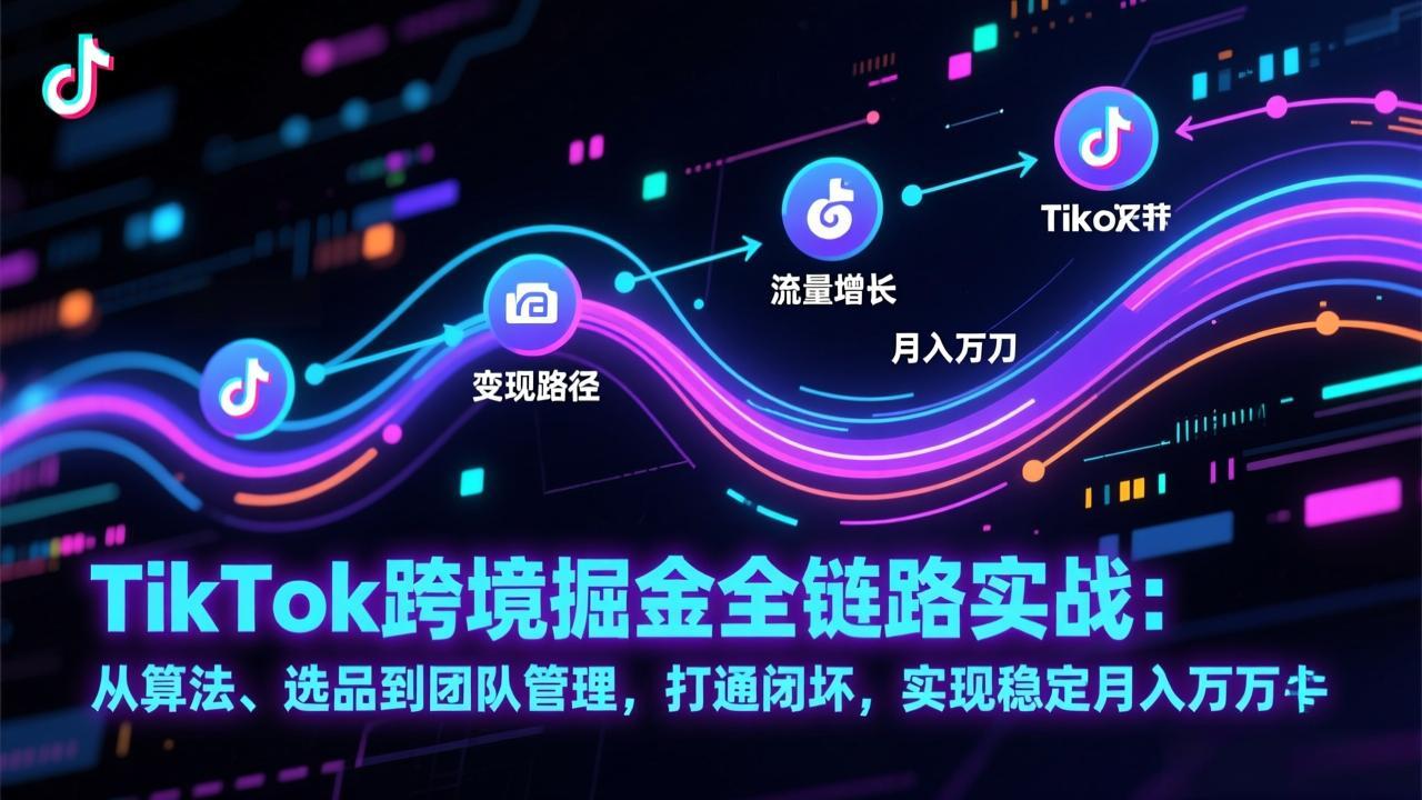 TikTok跨境掘金全链路实战：从算法、选品到团队管理，打通闭环，实现稳定月入万刀-黑马项目网