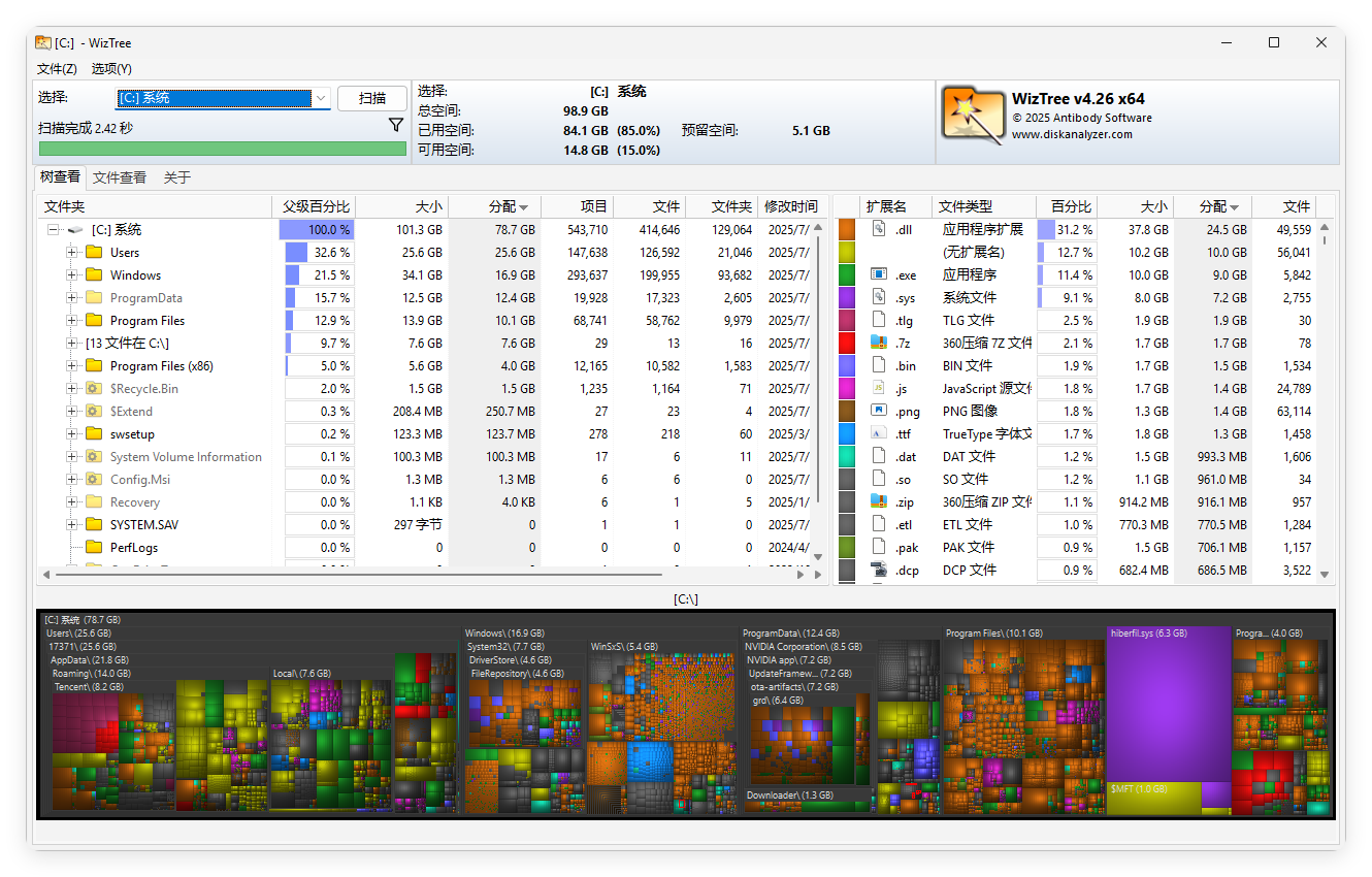 WizTree磁盘分析工具v4.26便携版-黑马项目网