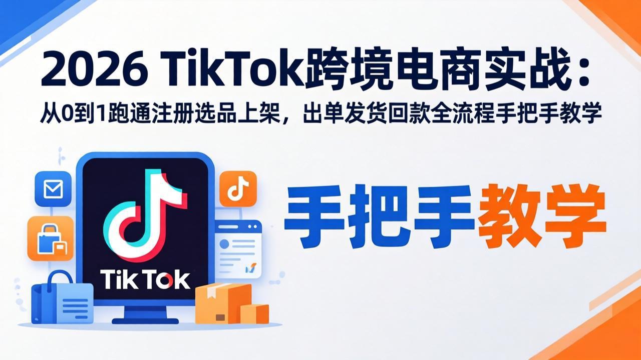 2026TikTok跨境电商实战：从0到1跑通注册选品上架，出单发货回款全流程手把手教学-黑马项目网