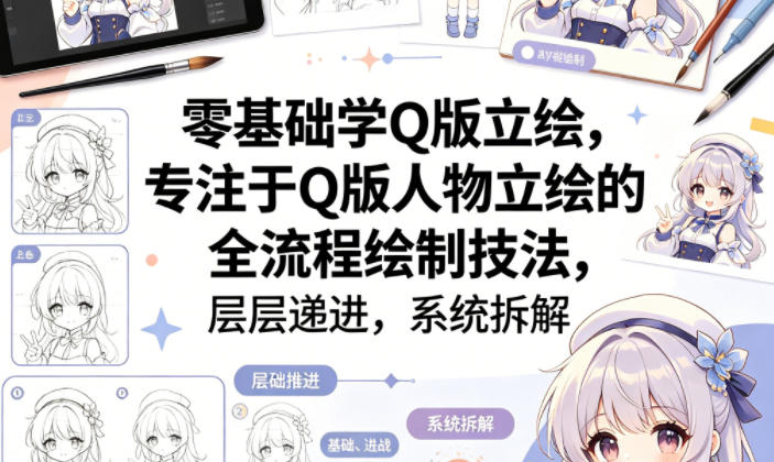 零基础学Q版立绘，专注于Q版人物立绘的全流程绘制技法，层层递进，系统拆解-黑马项目网