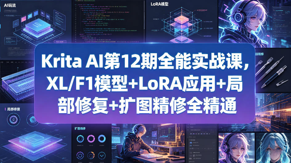 Krita AI第12期全能实战课，XL/F1模型+LoRA应用+局部修复+扩图精修全精通-黑马项目网