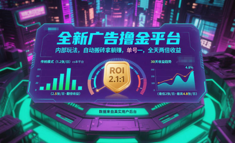 全新广告撸金平台，内部玩法，自动搬砖拿躺賺，单号一天保底2张+，全天两倍收益【揭秘】-黑马项目网