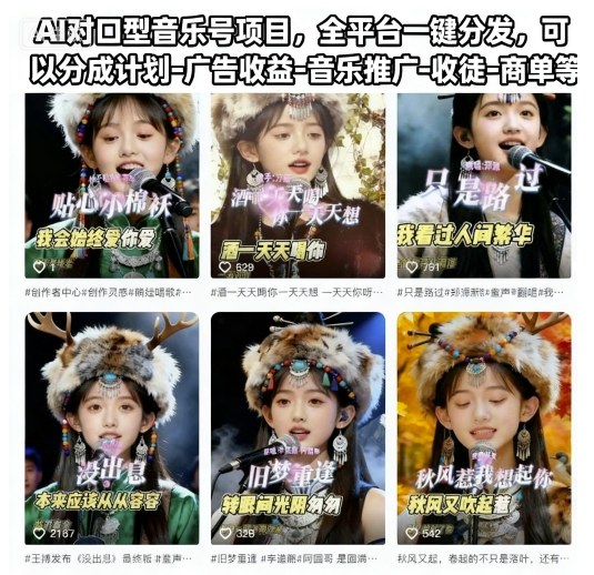 AI对口型音乐号项目，全平台一键分发，可以分成计划-广告收益-音乐推广-收徒-商单等-黑马项目网